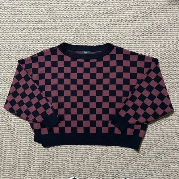 Checkered Crew Neck Sweater - Black and Brown - Picture 5 of 12